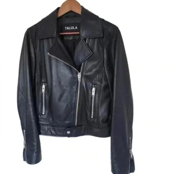Aritzia Talula Hendrix Leather Jacket Biker  Black Silver Hardware Women's Med - Picture 2 of 16